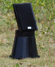 The very sophisticated speaker-on-bucket setup.